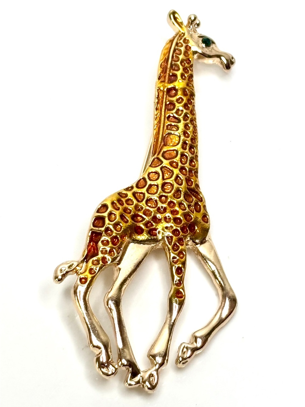 Vintage Gold Plated Giraffe High-Polish Rhinestone Enamel Brooch Pin